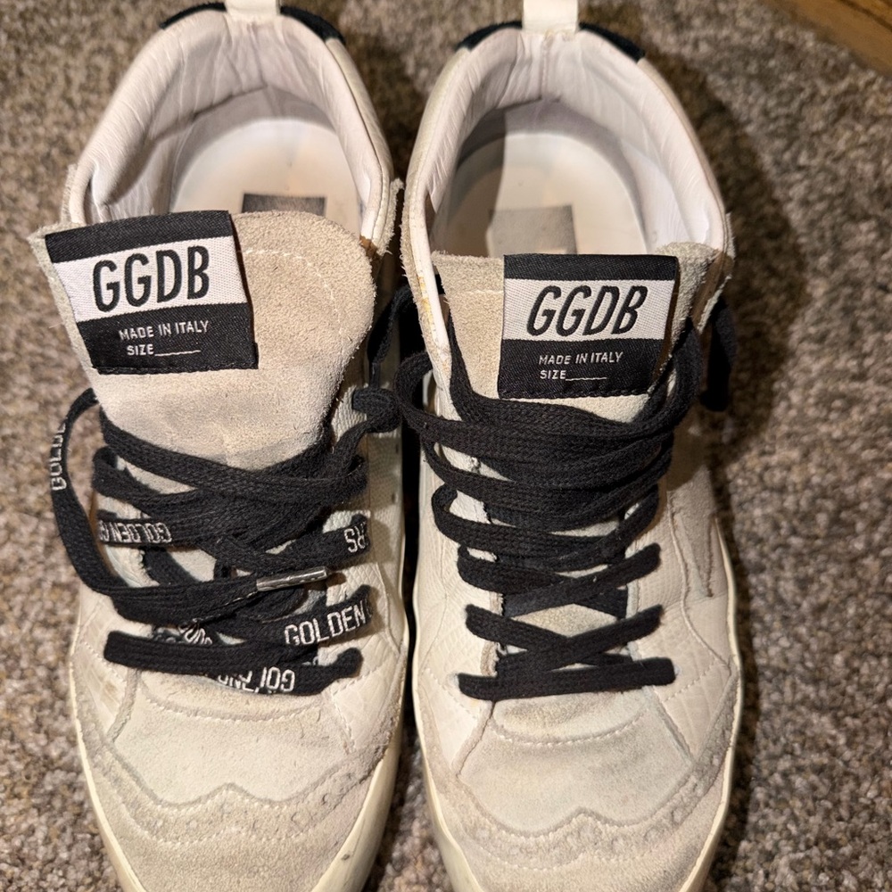 Golden Goose Off-White Suede Sneakers with Black Laces